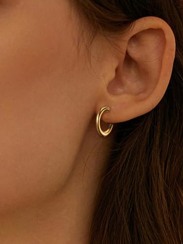 Image of Shining Diva Fashion Anti Tarnish Jewellery Celebrity Inspired 14k Real Gold Plated Simple Plain Link Chain Chunky Huggie Hoop Trendy Stylish Copper Earrings for Women Girls