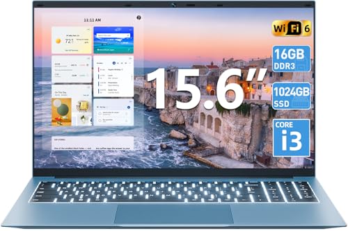 SGIN 15.6 Inch Laptops Computer, Win 11 Laptop, 16GB RAM 1024GB SSD Ordinateur Portable, Core i3 Processor, 180° Open Angle, Type-C, 7000mAh, WiFi 6, HDMI, for Business and Students(Gray)
