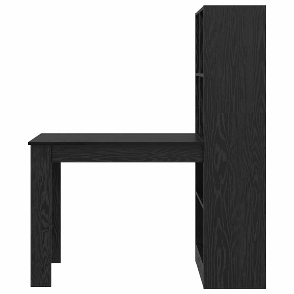 Bureau en Bois d'Ingénierie Noir Chene, 122 x 67 x 145 cm, avec Etageres
