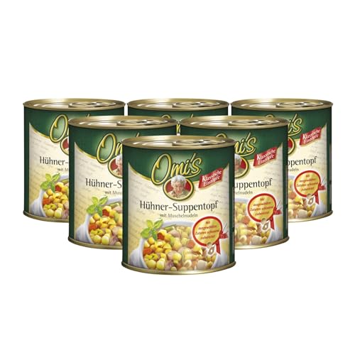 Buss Omi’s klassische Hühnersuppe - Traditioneller Suppentopf mit Nudeln und Hühnerfleisch - Schnelle Fertiggerichte zum Aufwärmen in Mikrowelle & Topf - 6 x 800g