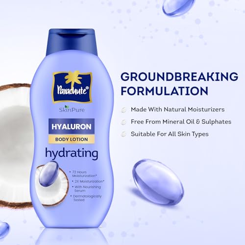 Image of Parachute SkinPure Hyaluron Body Lotion with Virgin Coconut Oil | Deep Hydration for All Skin Types | Moisturises for up to 72 Hours* | Clean, Nourishing Formula | 400 ml
