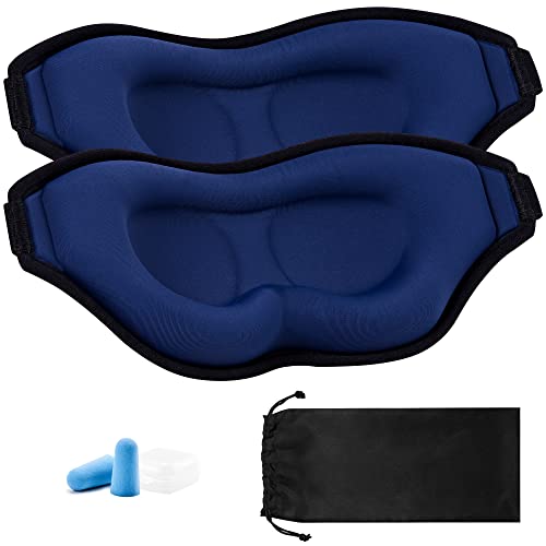 Verbesserte 3D-Schlafmaske HEETA, [2er-Pack] 99,9 % Lichtblock-Design, Augenmaske mit Ohrstöpsel, bequem, Nulldruck-Augenbinde für Reisen/Büro/Yoga/Nickerchen/Nachtschlafen, Meeresblau Cover