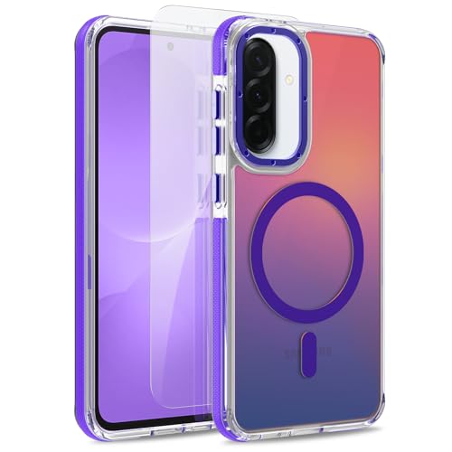 Image of Magnetic Case for Samsung Galaxy A36 5G [Compatible with Magsafe] [Cute Fashion Fluorescent Design] [1 Screen Protector] Slim Translucent Matte Case for Galaxy A36 5G 6.7 inch, Purple