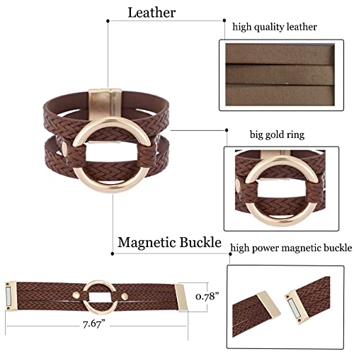 Plumiss Wrap Leather Circle Bracelet Boho Simple Brown Leather Cuff Bracelets Magnetic Clasp Jewelry For Women Men #TOP4