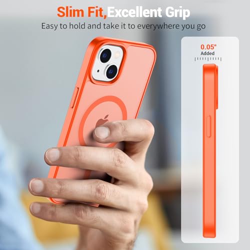 Image of SUPFINE Magnetic for iPhone 15 Case (Compatible with MagSafe) (Military Grade Drop Protection) Slim Translucent Matte Shockproof with Anti-Fingerprint Phone Case, Orange