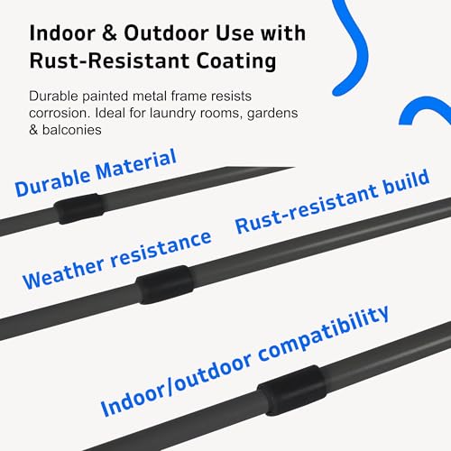 Straame 3-Tier Expandable Clothes Airer Indoor Outdoor – Slimline Drying Rack (Expanded:71×37×103 cm, Folded: 51×43×9 cm), 10 kg Capacity, Rust-Resistant, Non-Slip Feet, Heavy-Duty Design (Black) - Image 3