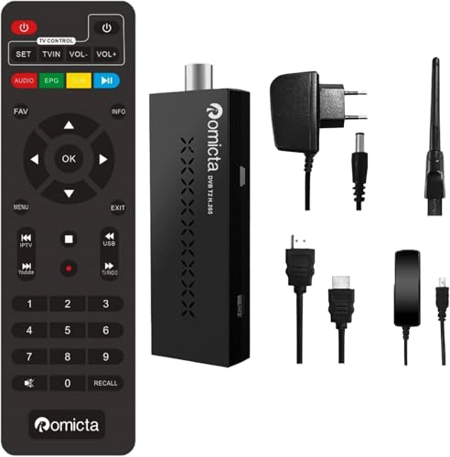 Romicta Decodificador TDT HD 2025 - TDT para TV Antigua,Sintonizador DVB-T2/C H.265 HEVC, Full HD 1080p, USB PVR, HDMI, WiFi USB, Youtube, LCN, Control Remoto Universal 2 en 1.