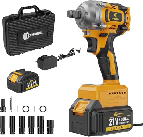 Conentool 680N.m Akku Schlagschrauber, 21V Elektrisch Drehschlagschrauber mit 4000mAh Batterien, Bürstenloser Motor 1/2″ Schlagschrauber Akku mit 6 Stecknüsse, Impact Wrench für Reifenwechsel