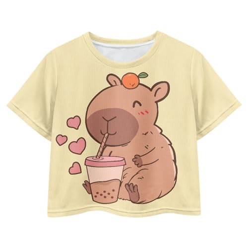 Image of Kids Crop Top Short Sleeve T-Shirts for Girls Size 5-14