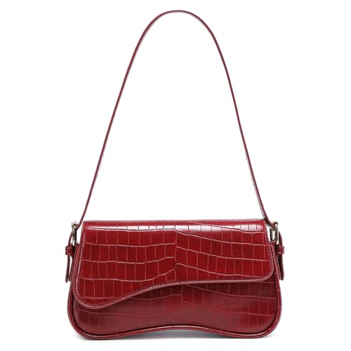 SYXLCYGJ Underarm Shoulder Bag for Women Trendy Purse Vegan Leather Hobo Handbags Clutch Crossbody Bag (Wine Red Stone Pattern)