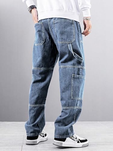 Image of Noble Monk Loose Fit Men's Flip Pocket Jean || Mens Stylish Loose Fit Denim Cargo || Multi-Pocket Styling Pant|| Men Jeans || Jeans for Men