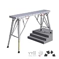 HIYOUGO Portable Scaffolding, Adjustable Folding Work Platform, Heavy Duty Galvanized Scaffold for Ceiling Cleaning, Painting, Car Washing, 661lbs Maximum Load (Color: Metallic, Size: 140x25cm)