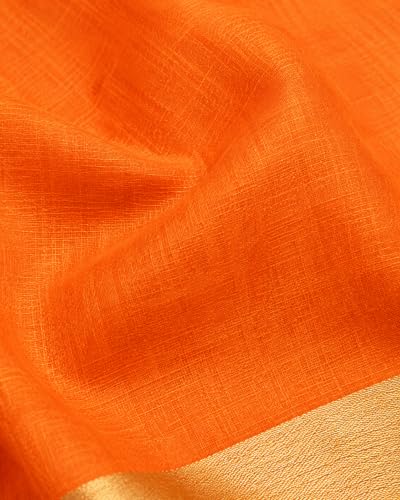 Image of HAIDER ALI AND SONS Grey Cotton Linen Saree for Women | Soft Linen Slub Blend Saree with Running Blouse Piece | Lightweight Handloom Style Saree | Office, Casual, Party & Festival Wear