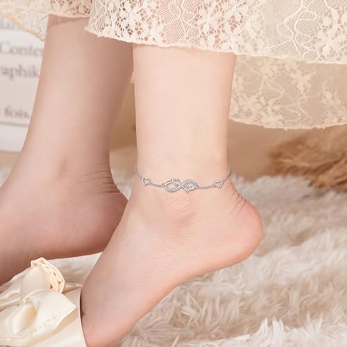 Image of VONALA Evil Eye Anklet 925 Sterling Silver Irish Celtic Knot /Witches Knot /Claddagh /Infinity Heart /Butterfly /Pineapple Chain Hotwife Anklet Foot Ankle Jewerly Gift for Women Mother Wife Sisters