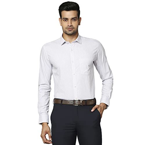 Image of Park Avenue Men's Pure Cotton Stripe Pattern Slim Fit Semi Cutaway Collar Full Sleeve Formal Shirt