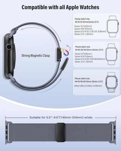 Image of Stretchy Band Compatible with Apple Watch Bands 40mm 38mm 41mm 42mm 44mm 45mm 46mm 49mm Women Men,Strong Magnetic Clasp Elastic Sport Strap for iWatch Series 11 10 9 8 7 6 5 4 3 2 1 Ultra SE /Blue Gray