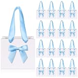 Kolldenn 50 Pcs Mini Gift Bags with Blue Bow Ribbon 4''x2.7''x4.5'' Small White Paper Thank You Goodie Gift Bags Bulk with Handle for Baby Shower Wedding Graduation Party Favor Birthday Return Guests