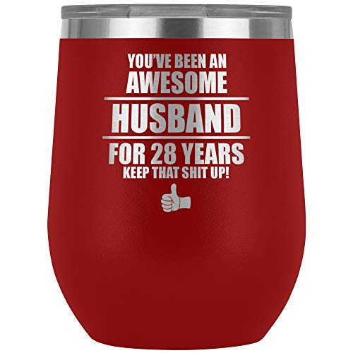 28th Anniversary Gift For Husband Wine Tumbler Glass Travel Cup 28 Year Wedding