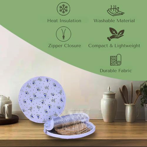 Image of Solitude Insulated Roti Cover with Zip - Premium Chapati Cloth Bag for Hot, Fresh Roti | Roti Insulation Bag | Chapati Cover Cloth for Casserole | Roti Pouch for Kitchen
