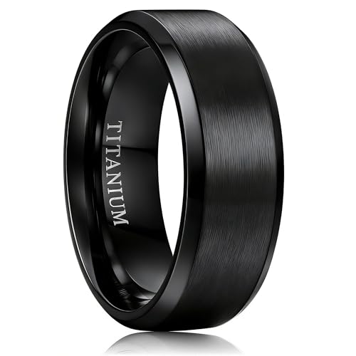 Jstyle Titanium Wedding Ring for Men - 8MM Hypoallergenic Lightweight Mens Wedding Bands with Zero Maintenance Brushed Surface Polished Edges Mens Engagement Ring Comfort Fit Size 10 Black