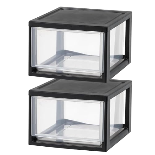 Image of IRIS USA 6 Pack Plastic Drawer Storage Organizer, Stackable Unit with Sliding Drawers for Kitchen, Bathroom, Bedroom, Office, 14.5 Quart, Black