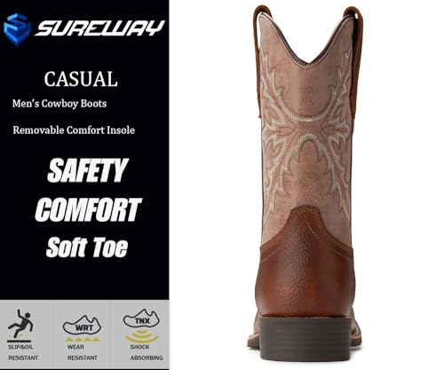 SUREWAY Cowboy Boots For Men - Mens Square Toe Western Boot,Oil/Slip Resistant,Durable Fashionable Classic Pull on 10 Inch Boots,Mid Calf Soft toe Wellington Boots4