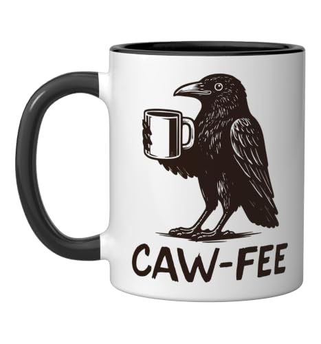 Taza de cerámica Caw-fee Crow Coffee 11oz negro/blanco miniatura 1