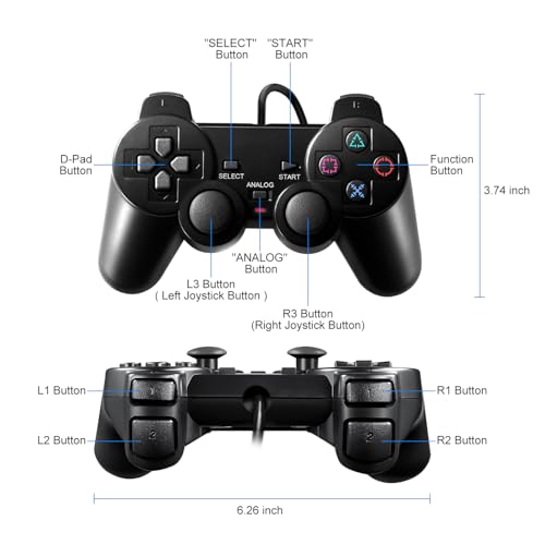 Image of HaeBorl PS2 Controller,2 Pack Wired Controller for PS2 /PS2 Slim /PS1 | PS2 Replacement Wired Controller with Dual Vibration, High Stable Signal, Black
