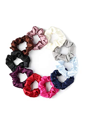 momomio 10 Colors Women's Satin Hair Scrunchies Hair Bow Ponytail Holder