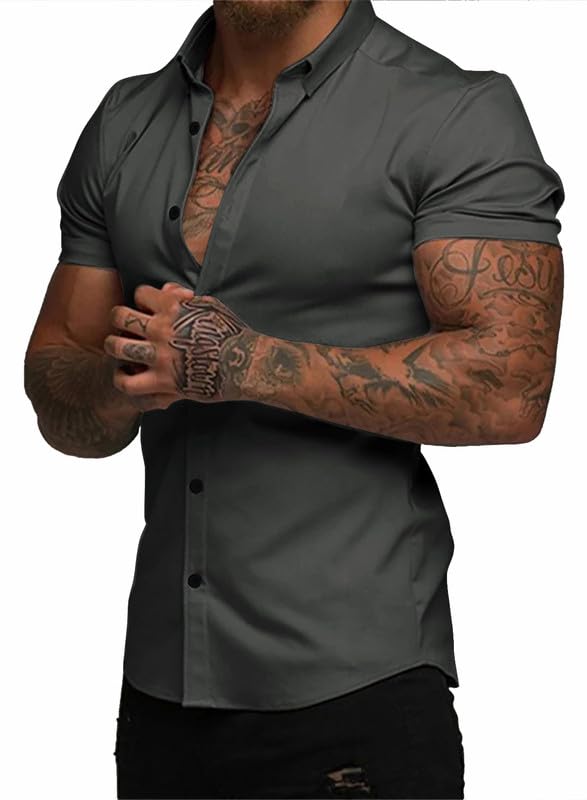 Elegancity Herren Sommerhemd Kurzarm Atmungsaktiv Freizeithemd Elastische Businesshemd Bügelfrei Shirt Faltenfreie Kurzarmhemden Button Down S-3XL