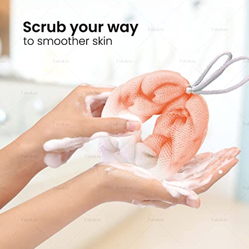 Fabskin Luxury Back Scrubber Loofah Belt for Bathing For Men and Women - Strechable 9 Knots Bath Sponge (PEACH) - Image 3