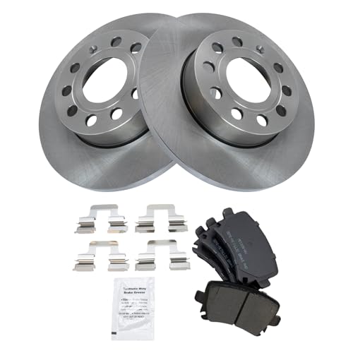 Image of TRQ Rear Brake Pad and Rotor Set Semi Metallic Solid Rotors | For 2008-2010 Audi A3 A3 Quattro 2010 Volkswagen Golf 2005-2010 Jetta 2006-2009 Rabbit