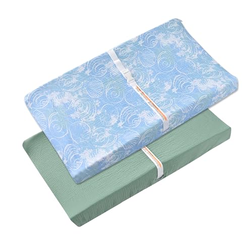 Image of TADO MUSLIN Changing Pad Cover for Baby Girls Boys - 100% Organic Cotton Muslin Changing Pad Sheets with Secure 360 Elastic Fit, Ultra-Soft for Delicate Skin, 2 Pack