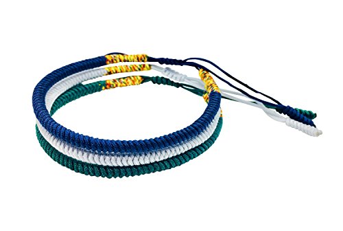 Preisvergleich Produktbild Reclaiming Zen Tibetisches Armband Buddhistische Handgemachten Glück Seilknoten (3er Set - Marineblau, Silber, Dunkelgrün)