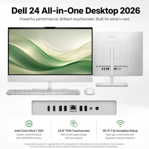 Image of Dell 24 All-in-One Desktop Computer 2026, Intel Core Ultra 7 355, 23.8 inch Anti-Glare FHD (1920x1080) Touchscreen, 32 GB DDR5-5600MT /s, 2 TB SSD, Copilot+ PC, Wi-Fi 7, Bluetooth 6.0, Windows 11 Pro