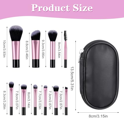10 Stück Reise Pinselset Makeup Mini Make Up Pinsel Set mit Aufbewahrungstasche Kosmetikpinsel Set Tragbarer Schminkpinsel Set zum Bürsten von Wimpern Foundation Lidschatten Kontur Rouge