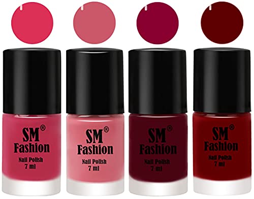 Image of Nail Polish Combo Set (Pack of 4) Quick Dry Gel Finish Nail Paint | Dusty Pink,Nude Pink,Boysenberry,Dark Red | 7 ml Each