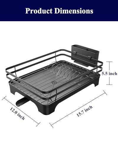 Kitsure Dish Drying Rack - Multi-Functional Dish Rack for Kitchen Counter with Cutlery Holder, Rust-Proof Storage Solution with Rotatable, 15.7" x 12.0" x 5.5", Black - Image 3