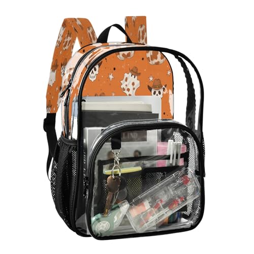 Clear Backpack for School Cowboy Ghost Skull Pumpkin Pattern Transparent Bookbag for Girls See Through PVC Boy Backpacks2