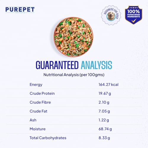 Image of Purepet Fresh Dog Food Chicken & Vegetables, for Adult & Puppy, 100gm | High Protein, 65% Real Chicken, 35% Fruits & Veggies |No Preservatives | Ready to Serve | All Breeds | One Pack One Meal