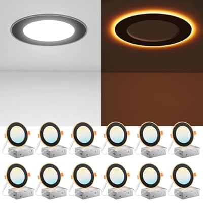 Amico 12 Pack Black 4 Inch 5CCT LED Recessed Ceiling Light with Night Light, 2700K/3000K/3500K/4000K/5000K Selectable Ultra-Thin Lighting, 10W=90W, 700LM, Dimmable Canless Wafer Downlight - ETL&FCC