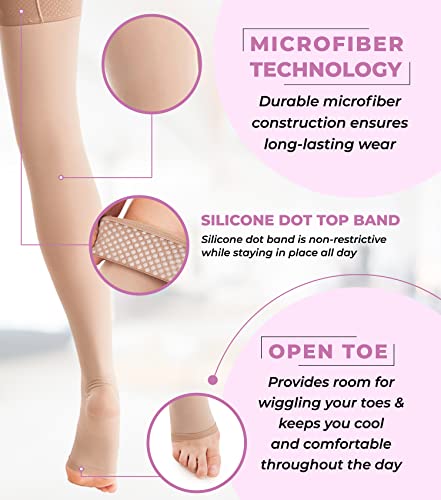 Image of ITA-MED Unisex Microfiber Compression Stockings - 25-35 mmHg, Thigh High, Open Toe