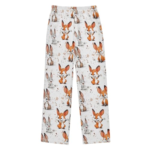 Pajama Pants Fox Rabbit Cartoon Pattern PJ Bottoms Sleepwear Lounge Sleep Pant with Pockets