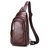 Durable & Vintage Leather Crossbody Sling Bag: This sling bag is made of cowhide genuine leather, top-quality zippers and durable adjustable cross-body strap clip, back with earphone's cable hole, fabric lining, zip closure, leather and excellent wor...