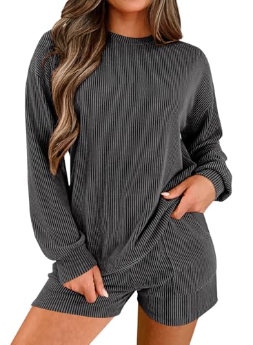 miduo Womens 2026 Fall Fashion 2 Piece Sets Ribbed Textured