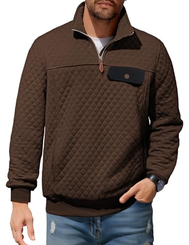 JMIERR Men's Fall Quilted Sweatshirt Casual Long Sleeve Outdoor Crew Neck Quarter-Zipper Pullover...