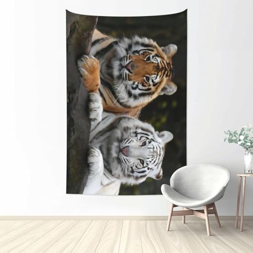 Tapisserie couple de tigre 152x101 cm pour habiller un mur vide sans peindre