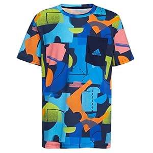 adidas Boys’ Short Sleeve Cotton Jersey Logo T-Shirt Tee (Medium, DNA Navy with Multicolor)