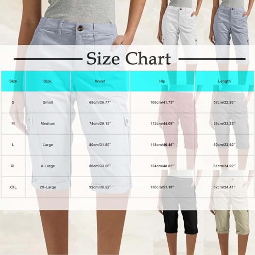 HGps8w Capris for Women Summer 2025 Casual Cropped Cargo Pants Stretch Eastic Waist Sweatpants with Pockets3