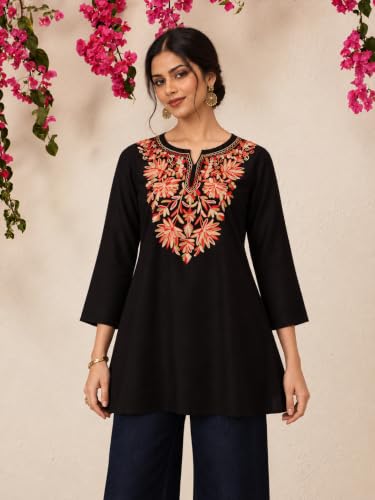 Image of QAZMI Women's Fiza Kashmiri A-Line Short Kurti